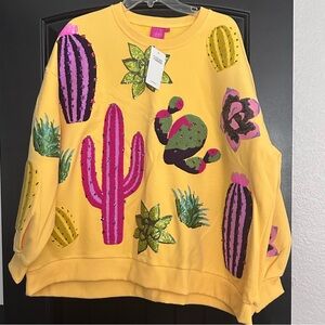 QUEEN OF SPARKLES Yellow Cactus Sweatshirt